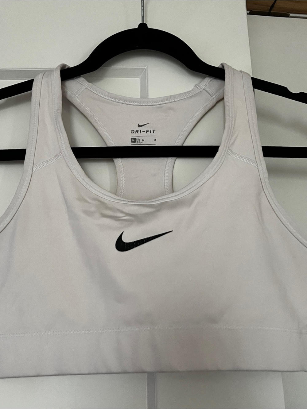 Nike White Dri-FIT Sports Bra with Black Swoosh